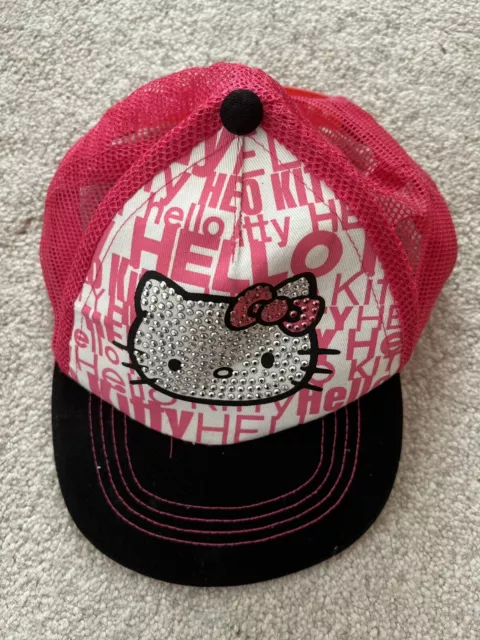 NEW Hello Kitty GIRLS Youth Bling Rhinestone Trucker Hat Snapback Cap Pink/Black
