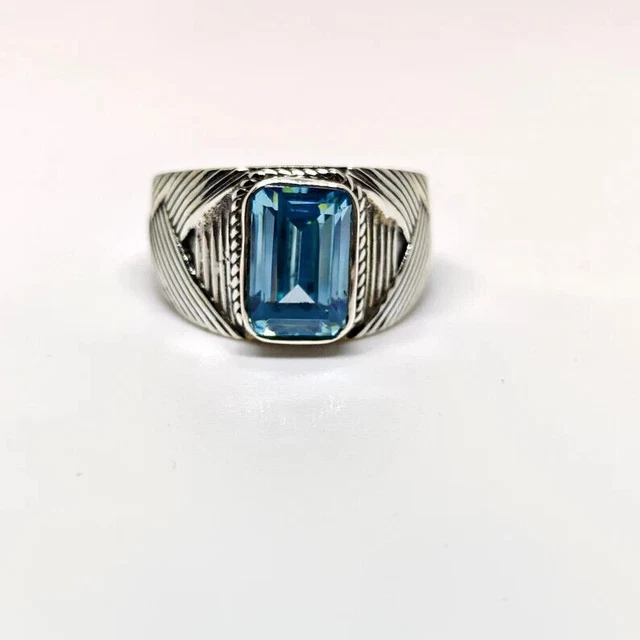 Bague unisexe pour homme avec topaze bleu ciel en argent sterling 925 massif