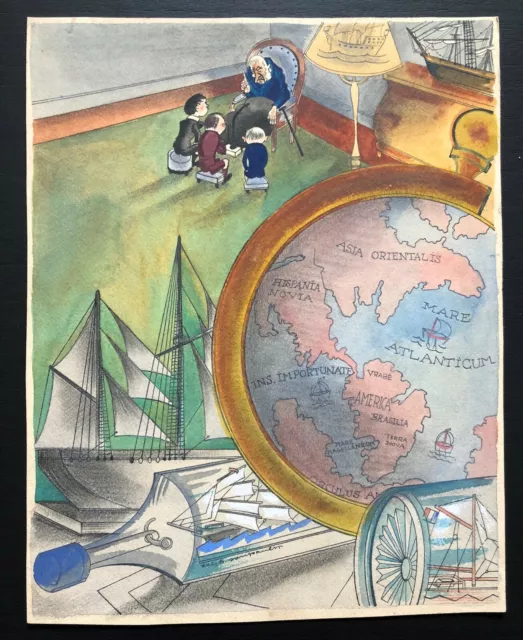 Aquarelle et Gouache XXème - Illustration - Enfants - Signature à identifier
