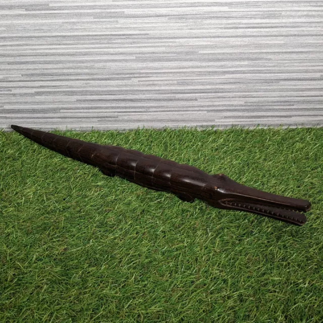 Vintage Hand Carved Dark Wooden Crocodile - Length 52cm