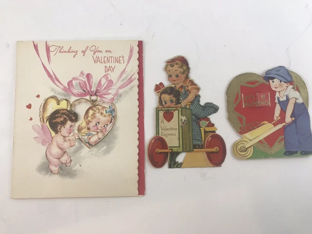 vintage valentines Day Cards Mechanical 1940s New Old Stock