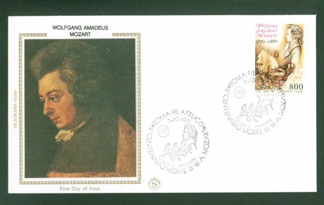 1991 Italia Fdc Filigrano Gold 100 Anni Morte Wolfgang Amadeus Mozart