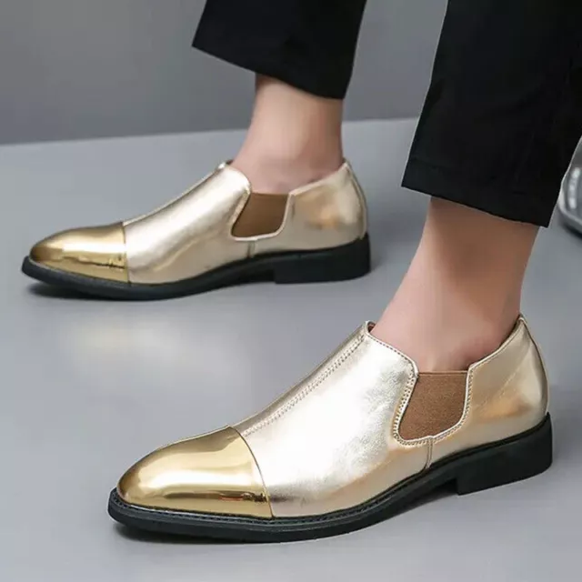 Office Dress Party Shoes Men Formal Shoes Gold Faux Leather Wedding Shoes