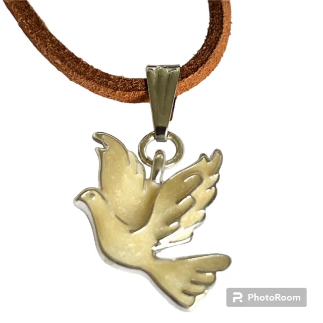 Silver White Dove Bird Pendant Necklace Plated 18-19" Enamel Holy Spirit Peace