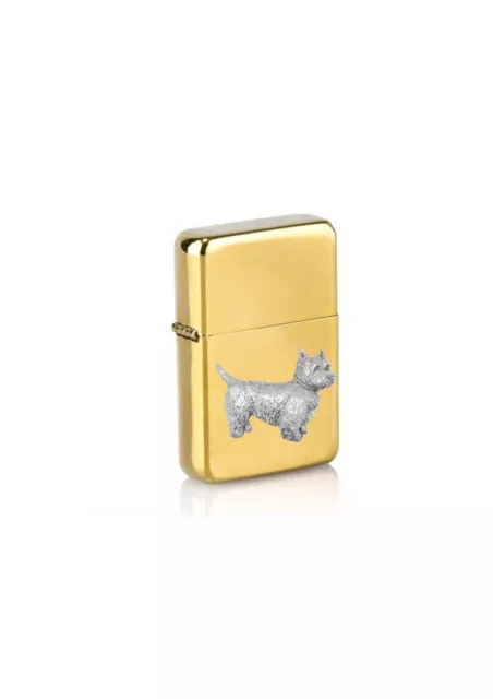 PPD03 Westie Pewter Pendant On a petrol wind proof gold Lighter