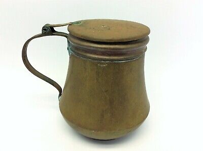 Antique Old Copper Brass Metal Lidded Zippered Body Jug Middle Eastern