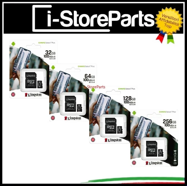 MICRO SD SDCS/2 32 64 128 256 Gb 100Mb/S Kingston Scheda Memoria Card ...
