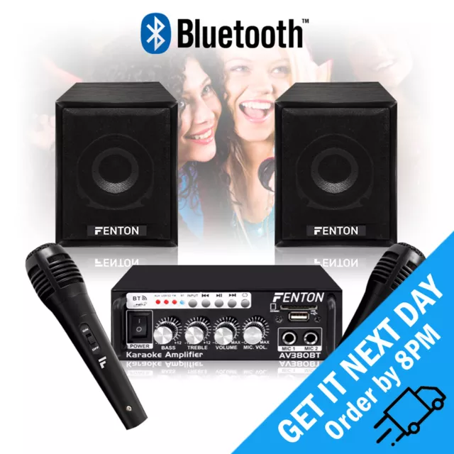 Fenton AV380BT Bluetooth USB MP3 Amplifier Karaoke Microphone Speaker Set 80W