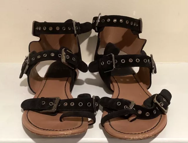 LAURENCE DACADE 3 Buckle Black Suede Strappy Sandals Size 40