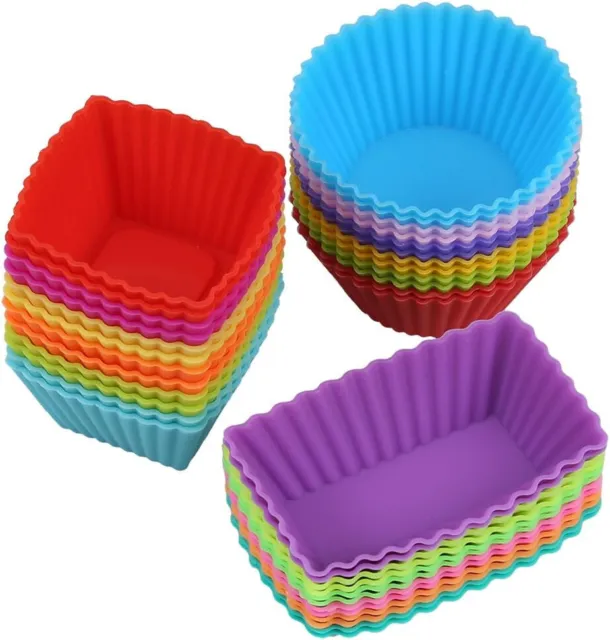 Silicone Cupcake Muffin Baking Cups Liners 24 Pack Reusable Non-Stick Molds Sets