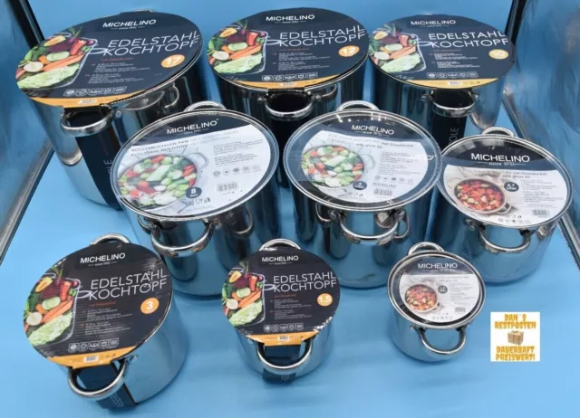 Michelino Edelstahl Kochtopf Induktionstopf Bratentopf mit Deckel 1,2 - 21 Liter