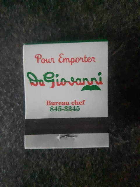 Da Giovanni Restaurants Montreal Quebec Matchbook Cover 2