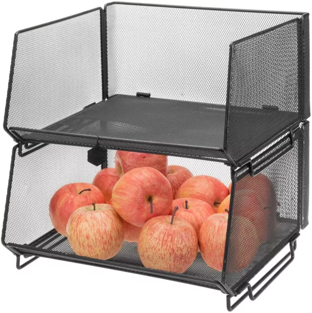 Stackable Metal Wire Mesh Fruit & Produce Basket Rack, Kitchen Storage Bin