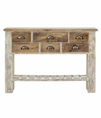 Indian French Style Royale Wooden Console Table with 5 Drawers Matt Finish White