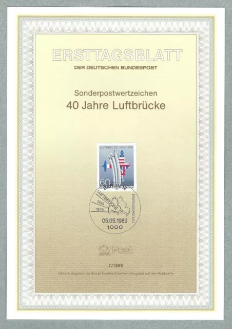 ETB, Deutsche Bundespost Berlin, Ersttagsblatt 7/1989 - 40 Jahre Luftbrücke 1989