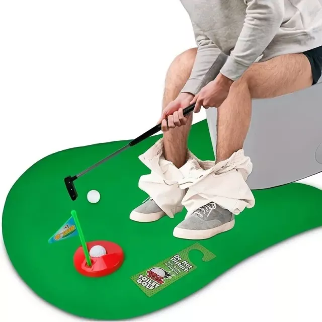 Toilet Mini Golf Mat Game With Putter Unusual Gifts
