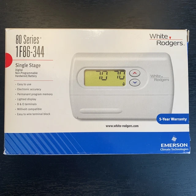 WHITE RODGERS 1F86344 Classic 80 Series Thermostat, Single Stage, Non