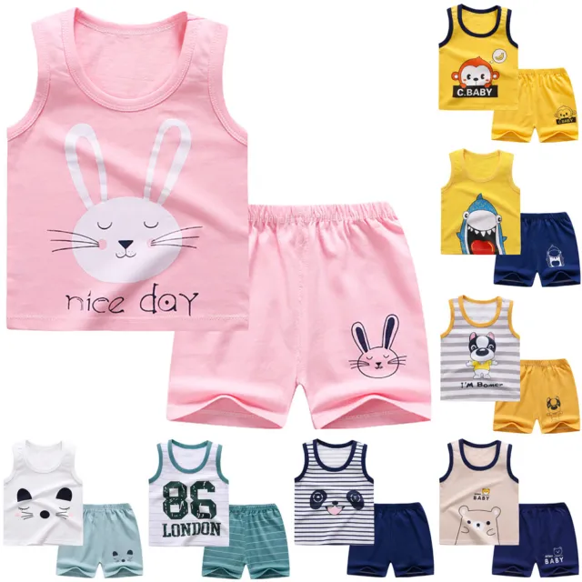 Kids Boys Girls Summer Print Sleeveless Tank Tops Shorts Outfit Set Casual Suit
