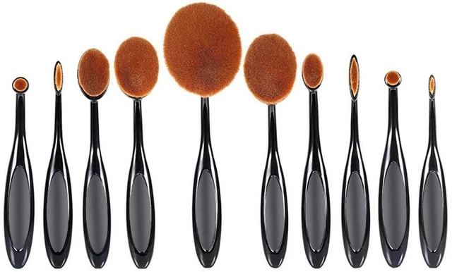 Set Pennelli Trucco Ovale Per Fondotinta Blush Cipria Ombretto Rossetto Makeup