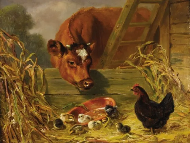 Barn Yard Scene, Cow with Chickens NEW METAL SIGN: 9" x 12" & Free Shipping