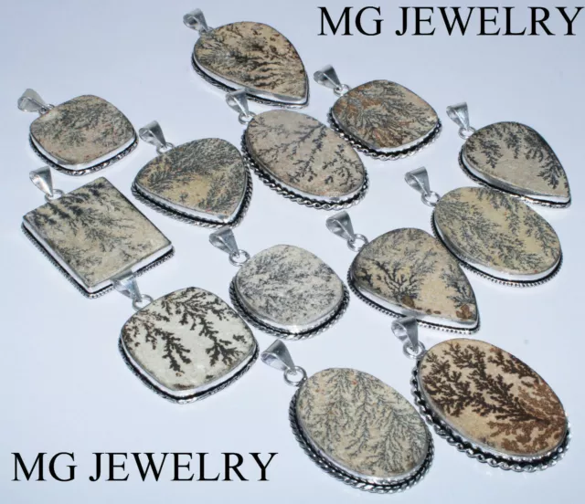 200 Pièces Lot Allemagne Psilomelane Dendrite Gemme Pendentif 925 Plaqué Argent 2