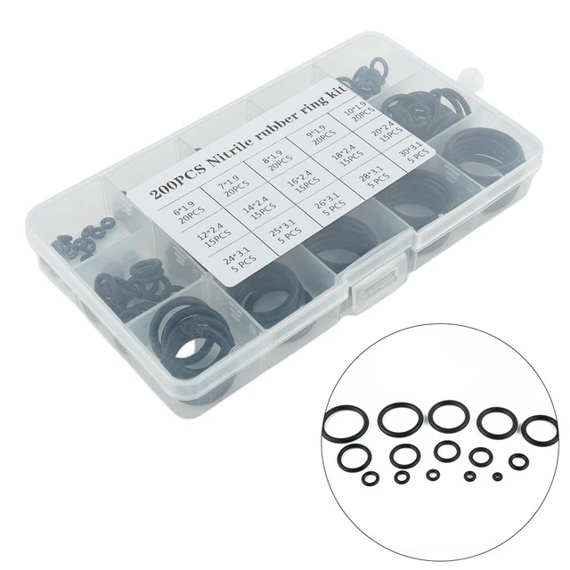 Per tubi sanitari O-Ring 200 pezzi/set nero chiaro scatola di smistamento resistente all'olio