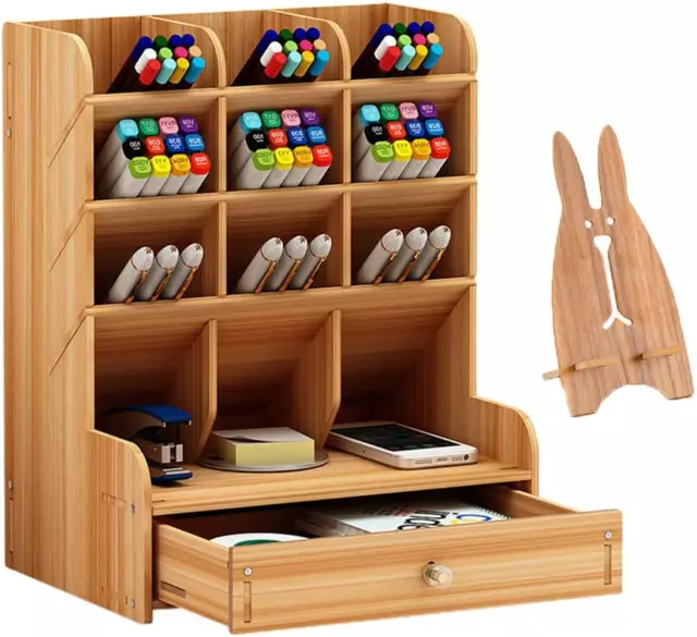 Marbrasse Wooden Desk Organizer, Multi-Functional DIY Pen Holder, Organizer