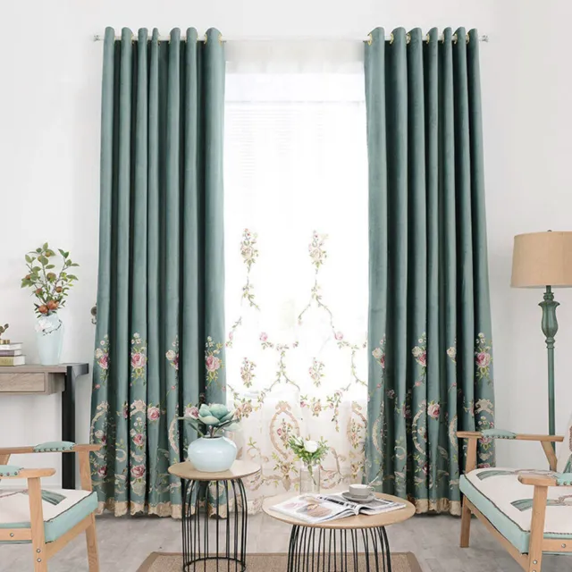 Semi Blackout Curtains Floral Embroidered Sheer Curtains Applique Drape 1 Piece