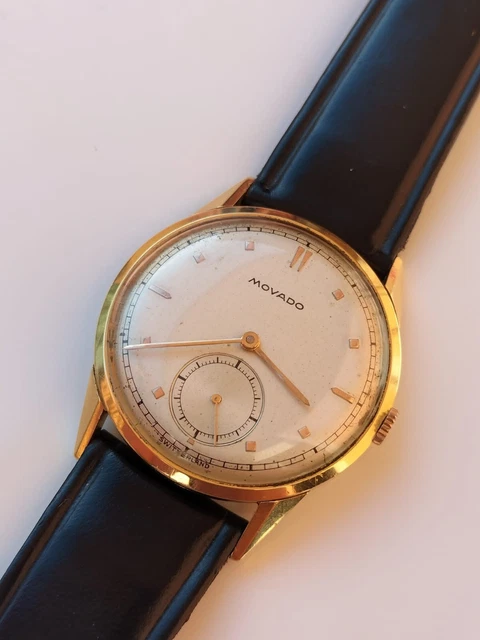 1950s MOVADO CALATRAVA CAL. 125 VINTAGE WATCH 18KT GOLD CASE 35mm SECTOR DIAL!