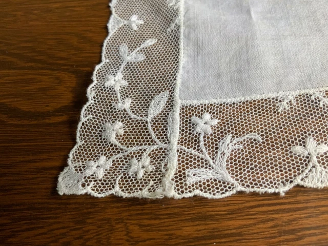 Fazzoletto in pizzo vintage hankie 10"" quadrato