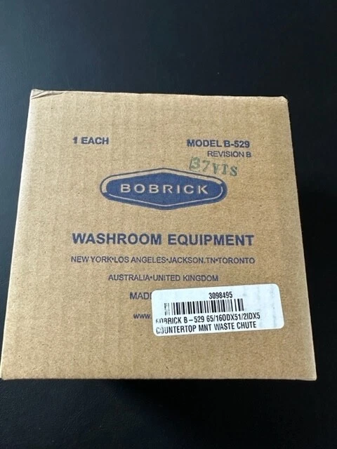 Bobrick B-529 Countertop- Mounted Circular Waste Chute 300 Stainless Steel, NEW