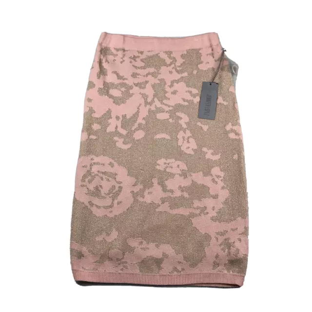 NEW Jennifer Lopez Skirt Womens Small Pink Knit Metallic Floral Lined Pencil NWT