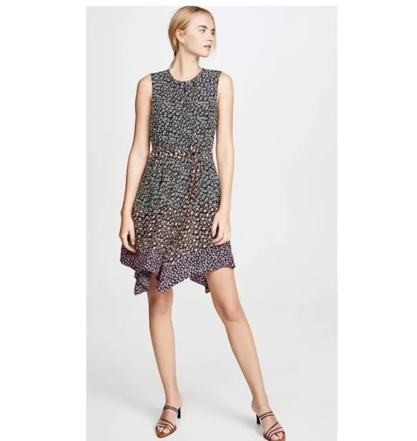 NEW Rebecca Taylor Louisa Silk Floral Print Sleeveless Asymmetrical Dress Size S