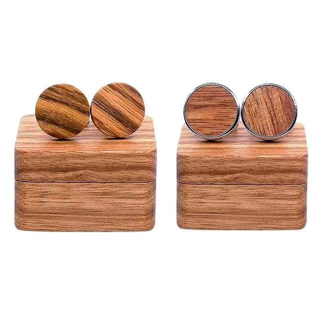 Rustikale runde Manschettenknöpfe aus Holz mit Organizer-Box für Männer Jahrestag Hochzeit
