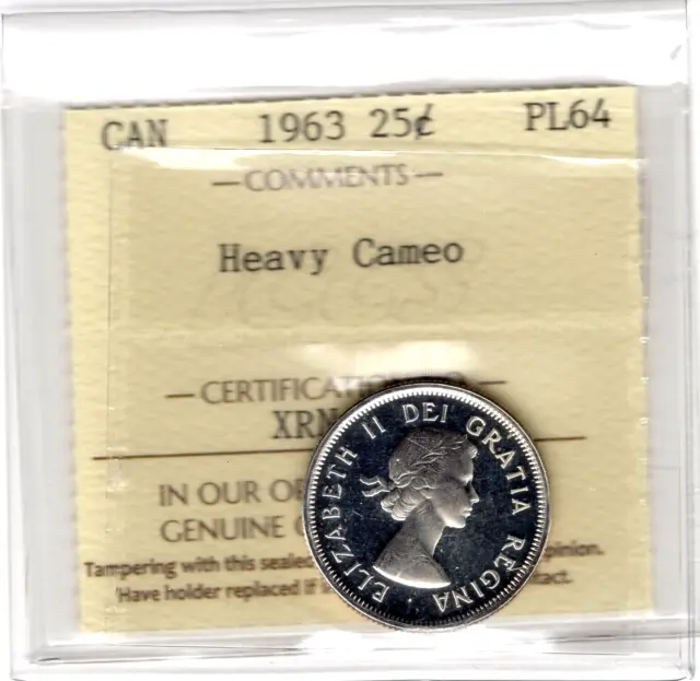 1963 Canada 25 Cents Silver Coin - ICCS Graded PL-64