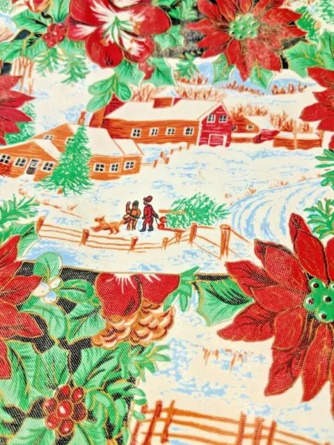 Christmas Farm Vinyl Front Flannel Back Vintage Tablecloth