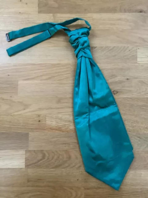 Mens Wedding Ruche Pre-Tied Cravat Satin Plain Solid by DQT - TEAL