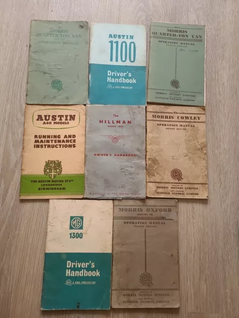 VINTAGE CLASSIC CARS OWNERS MANUALS BUNDLE OF 8 Morris mg Austin Hillman