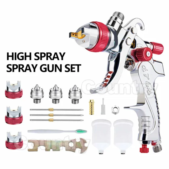 Spray Gun Paint Gun Kit HVLP Gravity Feed Air 1.4mm 1.7mm 2mm 3Tips 2