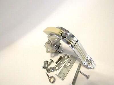 Vtg NOS Chrome CREME /White Lines Push Button Catch Cabinet Pull  Amerock EO8760