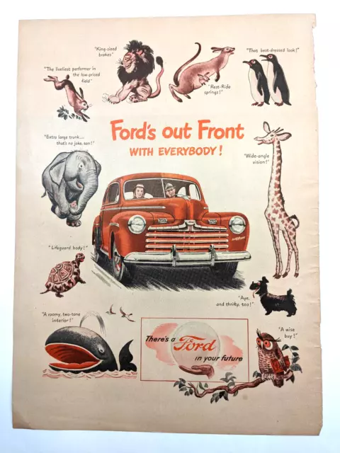 FORD 1946 Vintage Print Ad Ford's Out Front With Everybody Animals Crystal Ball