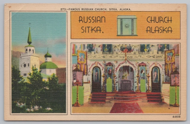 State View~2 Views Russian Church In Sitka Alaska~Vintage Postcard
