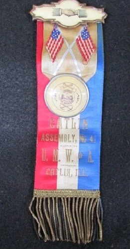Vintage Antique United Mine Workers CATLIN, ILL Coal Miner's UMWA Mining Ribbon
