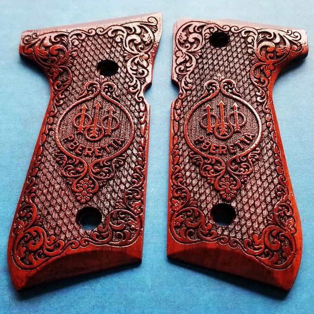 BERETTA 92 92FS 96 Custom 3d Engraved Exotic Padauk Wood Grips Trident beretta-92-92fs-96-custom-3d-engraved-exotic-padauk-wood-grips-trident