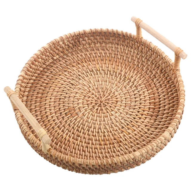 Corbeille à Pain Et Fruits En Osier Naturel - Plateau Rond Avec Poignées - Déco Table & Service - 28cm De Diamètre