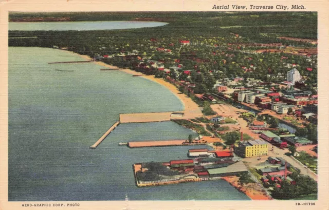 Aerial View of Traverse City, Michigan Vintage PC Posted 1948