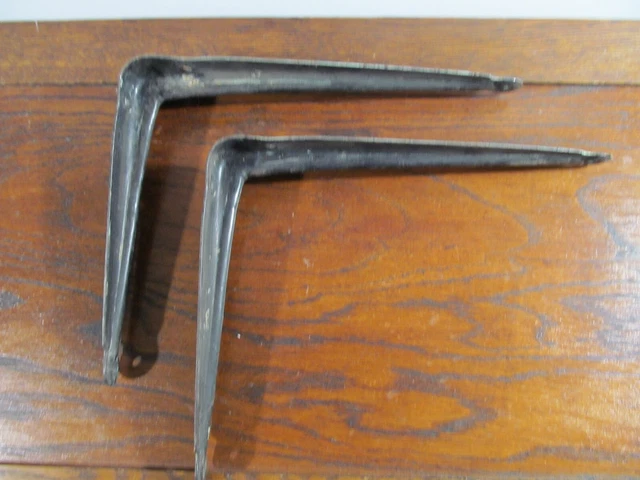 Vtg Lot of 2 Shelf Brackets Rustic Black Industrial Heavy Duty   8 x 10 x 2 3