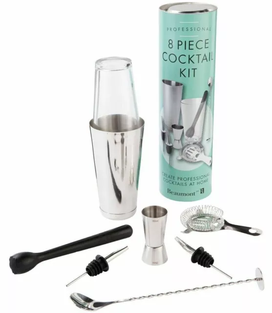 Cocktail Shaker Kit 8 Piece Professional Home Bar Pub Ideal Gift Xmas Beaumont