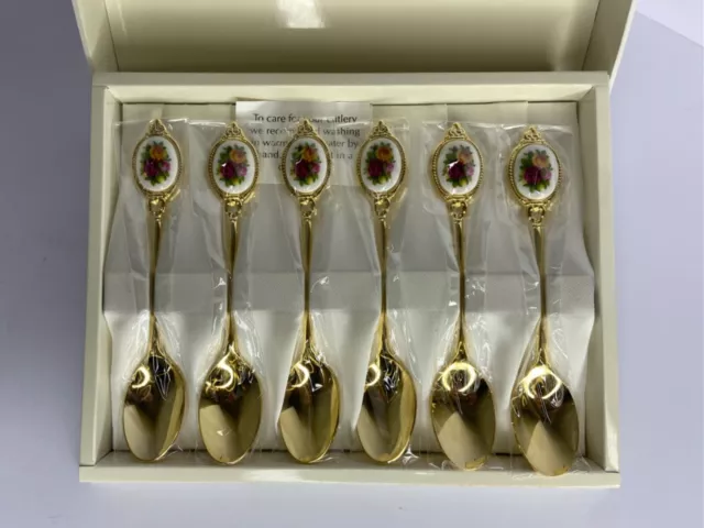 Vintage Royal albert old country roses gold plated and fine porcelain spoons new