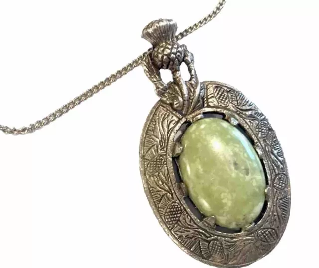 Vintage Scottish Miracle Thistle Pendant Necklace Large Size Green